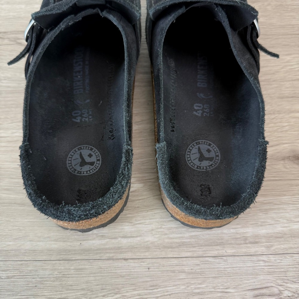 Birkenstock Black Buckley Suede Leather Clog Slip On Size EU40 US9 - Picture 8 of 11